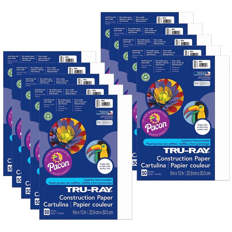 TruRay Construction Paper White 9 x 12 50 Sheets Per Pack 10 Packs - Image 2
