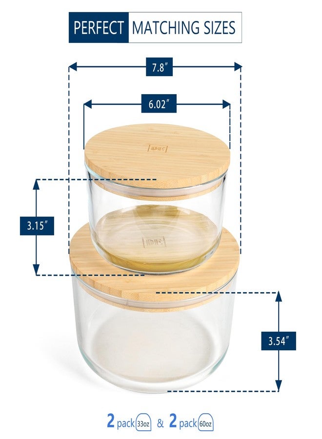DE Plastic-Free Glass Food Storage Containers with Eco-Friendly Bamboo Wooden Lids (1040ml) - Image 2