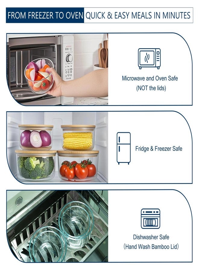 DE Plastic-Free Glass Food Storage Containers with Eco-Friendly Bamboo Wooden Lids (1040ml) - Image 4