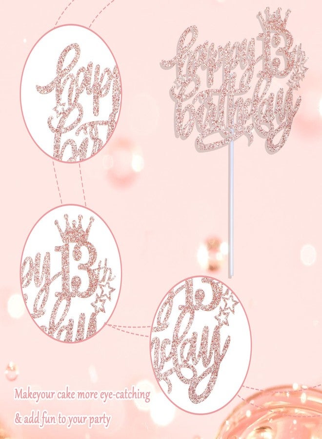 Larrel Happy 13th Birthday Cake Topper, 13 Cake Topper Happy 13th Birthday Decorations Cheers to 13 Years Candles Cakes Decorations with Star Glitter for Celebrating Anniversary Party Supplies(Rose Gold) - Image 3