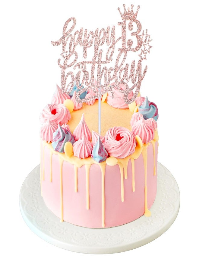 Larrel Happy 13th Birthday Cake Topper, 13 Cake Topper Happy 13th Birthday Decorations Cheers to 13 Years Candles Cakes Decorations with Star Glitter for Celebrating Anniversary Party Supplies(Rose Gold) - Image 1