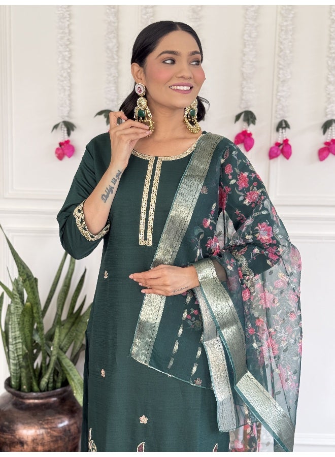 piludi Embroidered Green Kurta Set for Women - Image 3