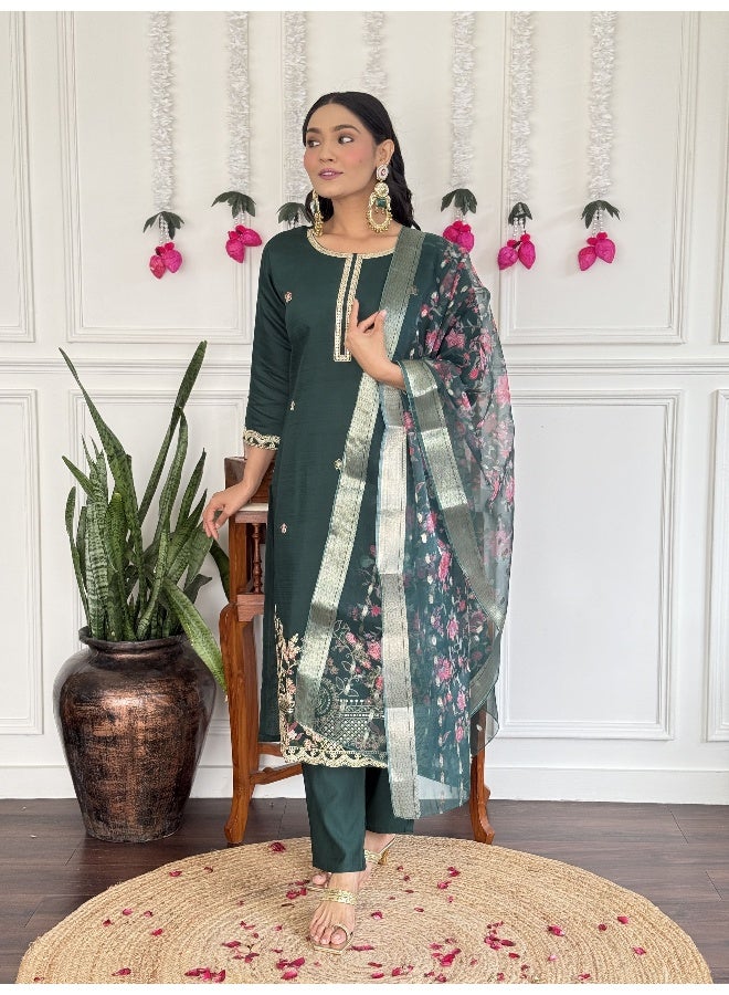 piludi Embroidered Green Kurta Set for Women - Image 4