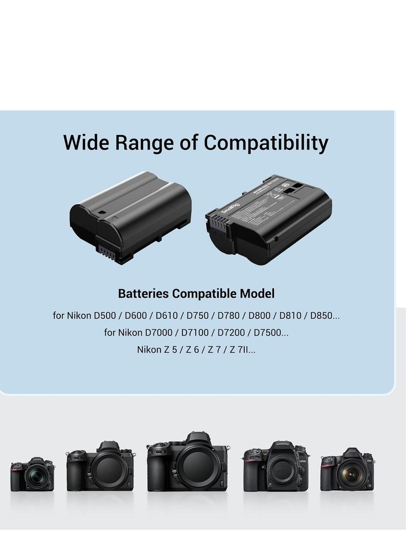 SMALLRIG EN-EL15 Replacement Batteries (Pack of 2, 2040 mAh Battery) & LCD Display Charger - Image 2