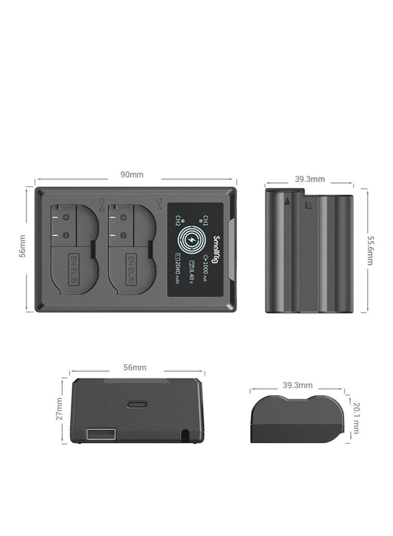 SMALLRIG EN-EL15 Replacement Batteries (Pack of 2, 2040 mAh Battery) & LCD Display Charger - Image 3