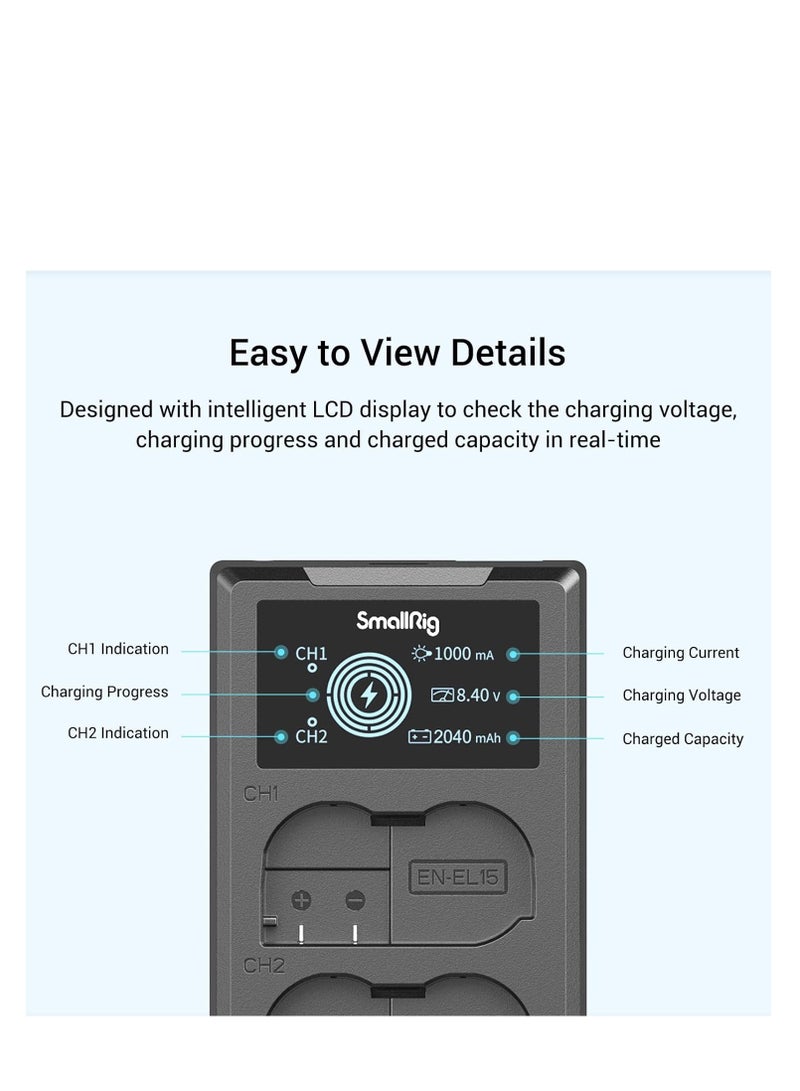 SMALLRIG EN-EL15 Replacement Batteries (Pack of 2, 2040 mAh Battery) & LCD Display Charger - Image 5