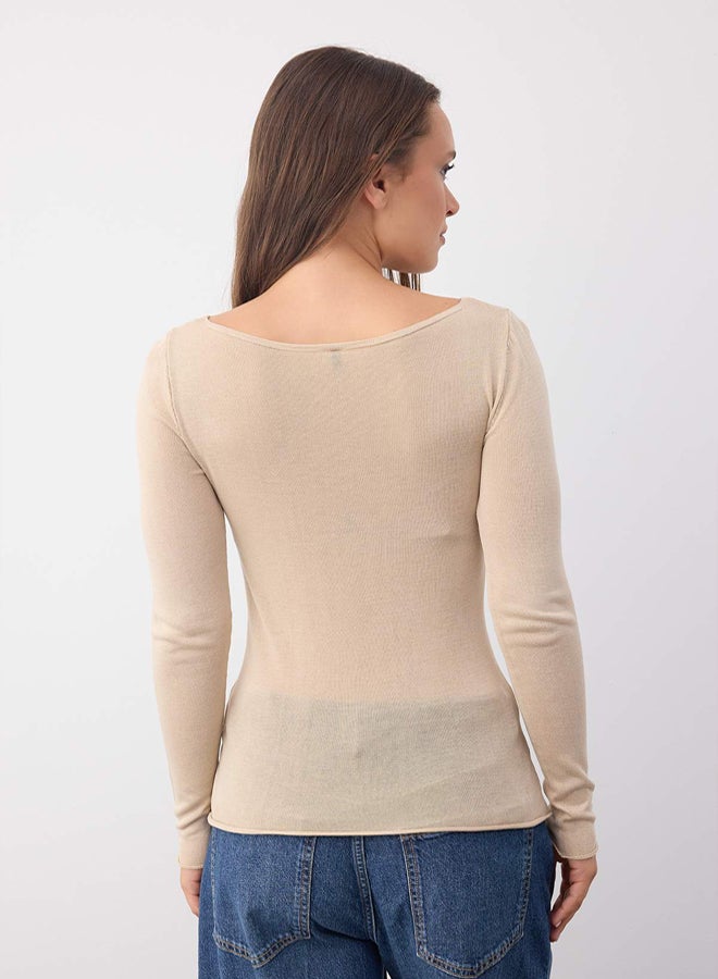 trendyol Wardrobe Essentials Beige Basic Thin Knitwear Sweater | - Image 4