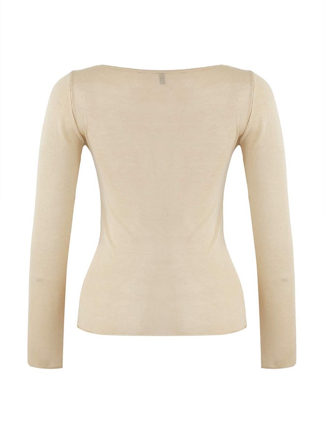 trendyol Wardrobe Essentials Beige Basic Thin Knitwear Sweater | - Image 5
