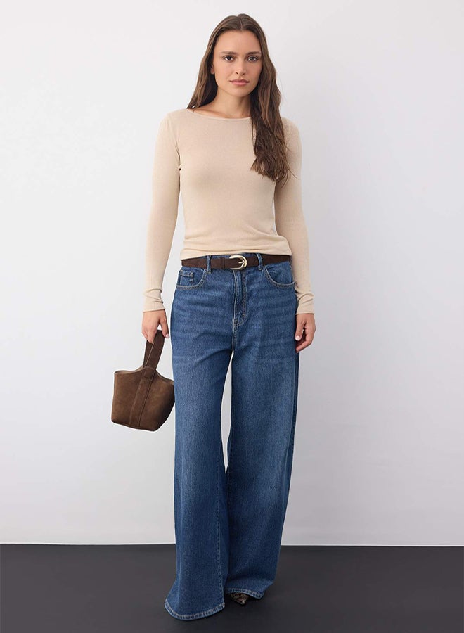 trendyol Wardrobe Essentials Beige Basic Thin Knitwear Sweater | - Image 2