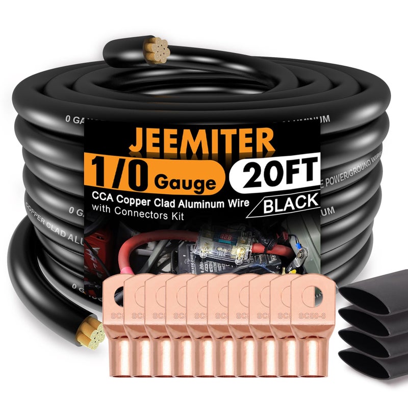 10 Gauge Wire CAA Car Amplifier Power Ground CablePrimary Automotive Wire Battery Cable Car Audio Speaker Stereo with Lugs Terminal Connectors and Heat Shrink Tube 20FT Black