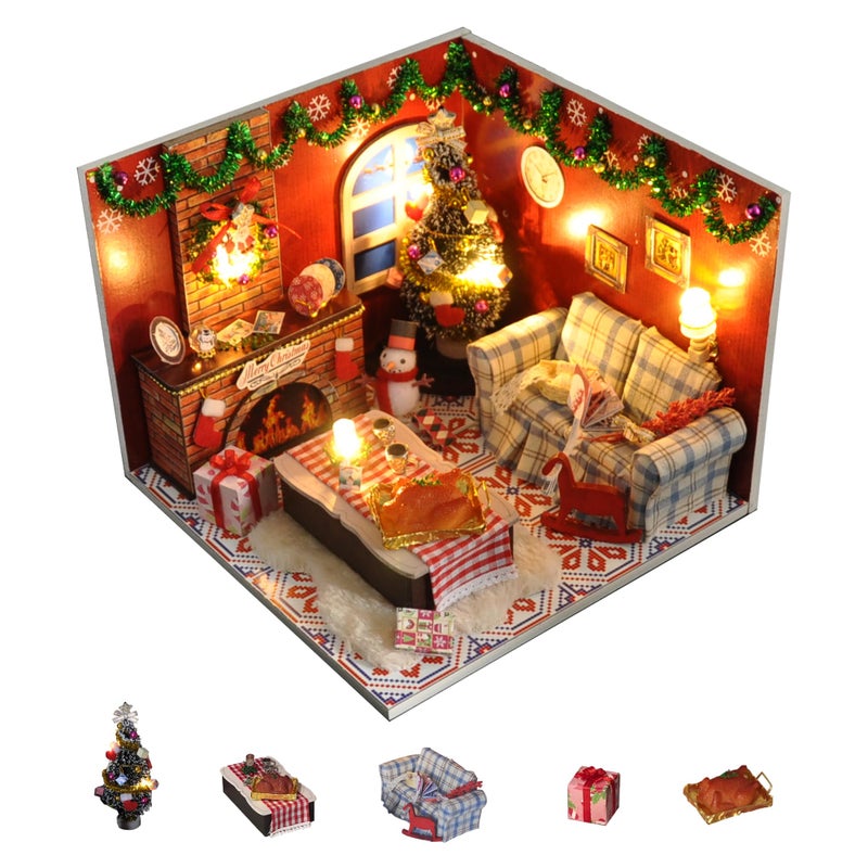 Flever Dollhouse Miniature DIY House Kit Creative Room with Furniture and Glass Cover for Romantic Artwork Gift(Christmas Eve) - Image 1