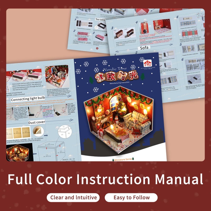 Flever Dollhouse Miniature DIY House Kit Creative Room with Furniture and Glass Cover for Romantic Artwork Gift(Christmas Eve) - Image 5