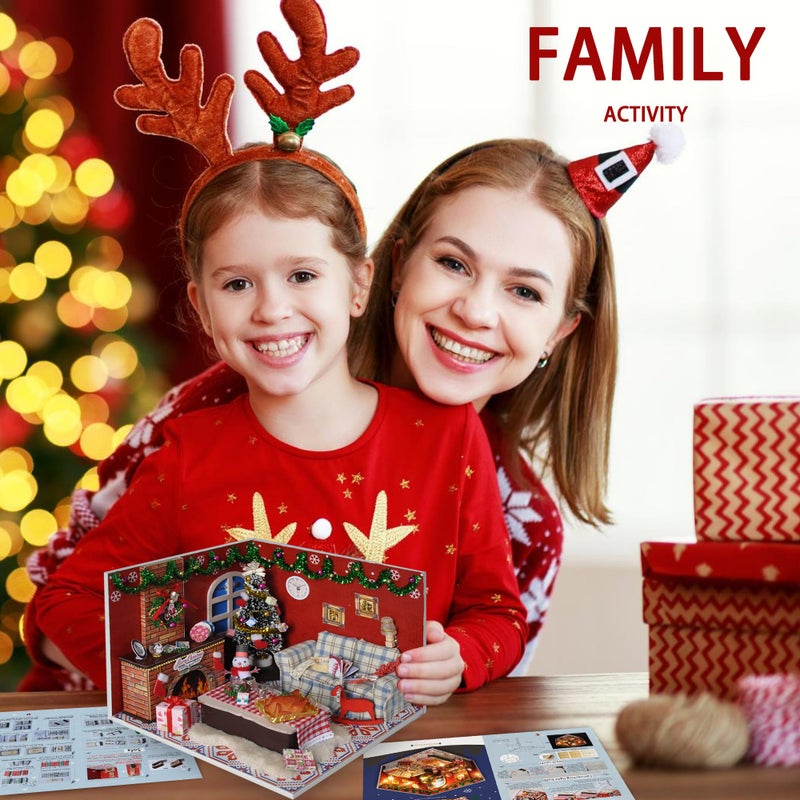 Flever Dollhouse Miniature DIY House Kit Creative Room with Furniture and Glass Cover for Romantic Artwork Gift(Christmas Eve) - Image 3