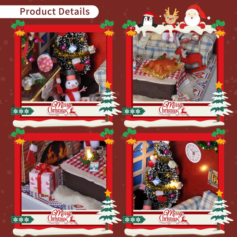 Flever Dollhouse Miniature DIY House Kit Creative Room with Furniture and Glass Cover for Romantic Artwork Gift(Christmas Eve) - Image 4