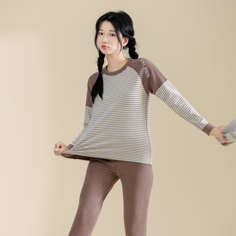 New Youth Autumn Clothes And Trousers Cashmere Silk Children'S Underwear Suit Striped Boys And Girls Students Home Pajamas - Image 5