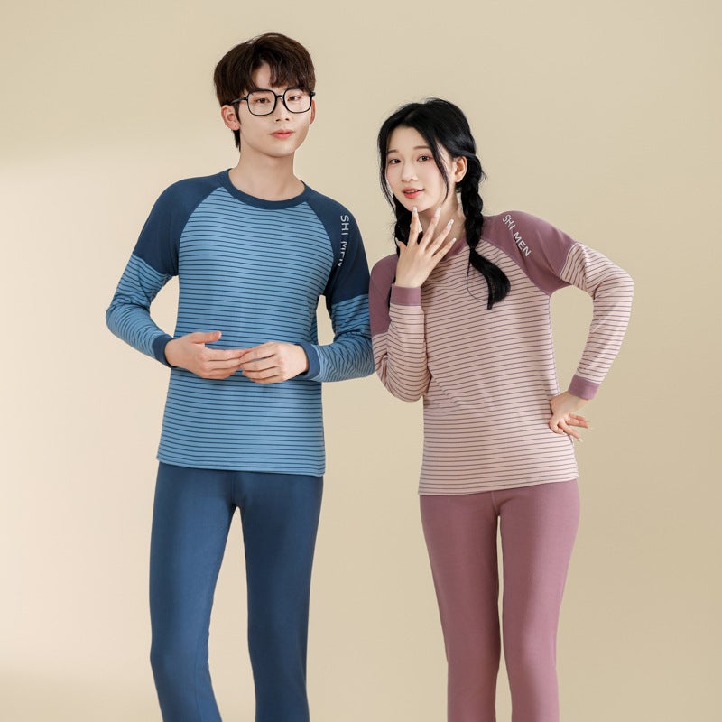 New Youth Autumn Clothes And Trousers Cashmere Silk Children'S Underwear Suit Striped Boys And Girls Students Home Pajamas - Image 2