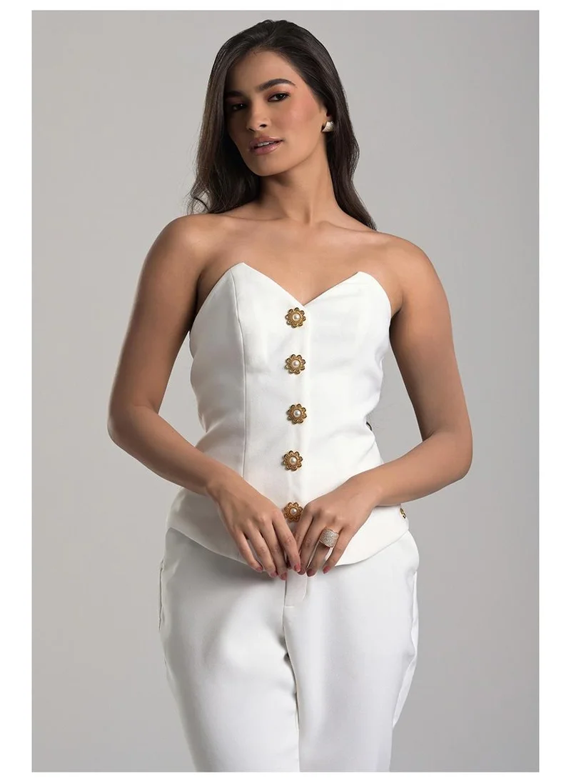 Carmen Steffens Off-White Strapless Tailored Blouse