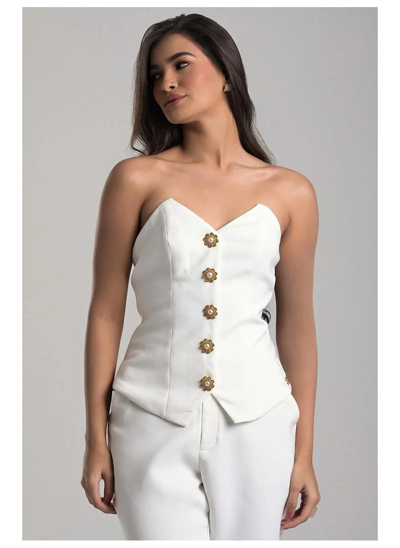Carmen Steffens Off-White Strapless Tailored Blouse