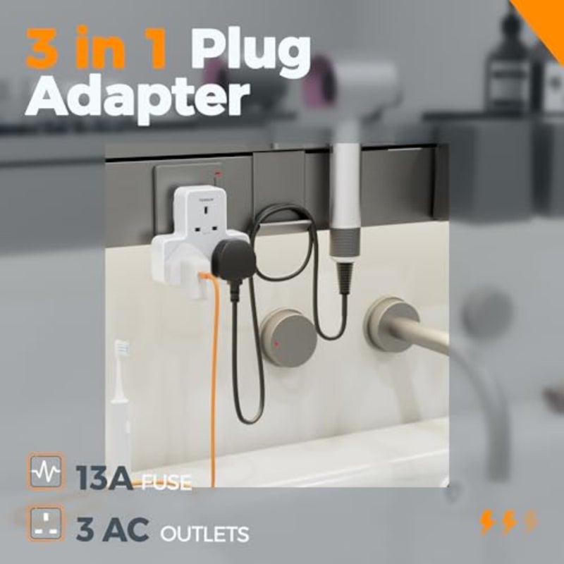 3 Way Plug Adapter UK, Multi Plug Extension Socket - Image 2