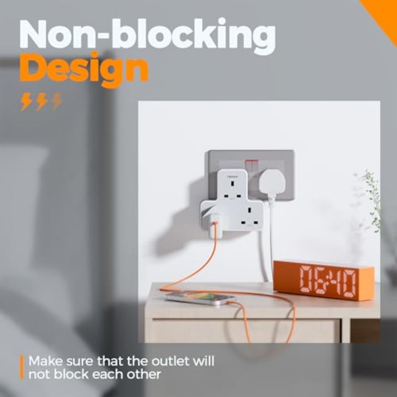 3 Way Plug Adapter UK, Multi Plug Extension Socket - Image 3