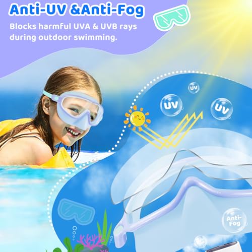 Vvinca 2 Pack Kids Swim Goggles with Nose Cover, Wide View Anti-Fog UV Protection Swimming Mask for Boys Girls Ages 3-14, No Leak Pool Goggles for Toddlers - Image 5