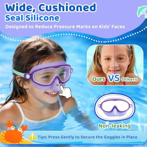 Vvinca 2 Pack Kids Swim Goggles with Nose Cover, Wide View Anti-Fog UV Protection Swimming Mask for Boys Girls Ages 3-14, No Leak Pool Goggles for Toddlers - Image 4