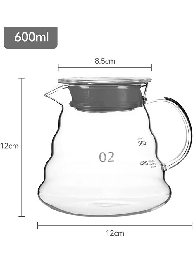 HOME-MART V60 Server 600 ml/20 oz, 02, Drip Coffee Pot Clear Glass Coffee Carafe Pour Over with Lid for 2-5 Cups - Image 2