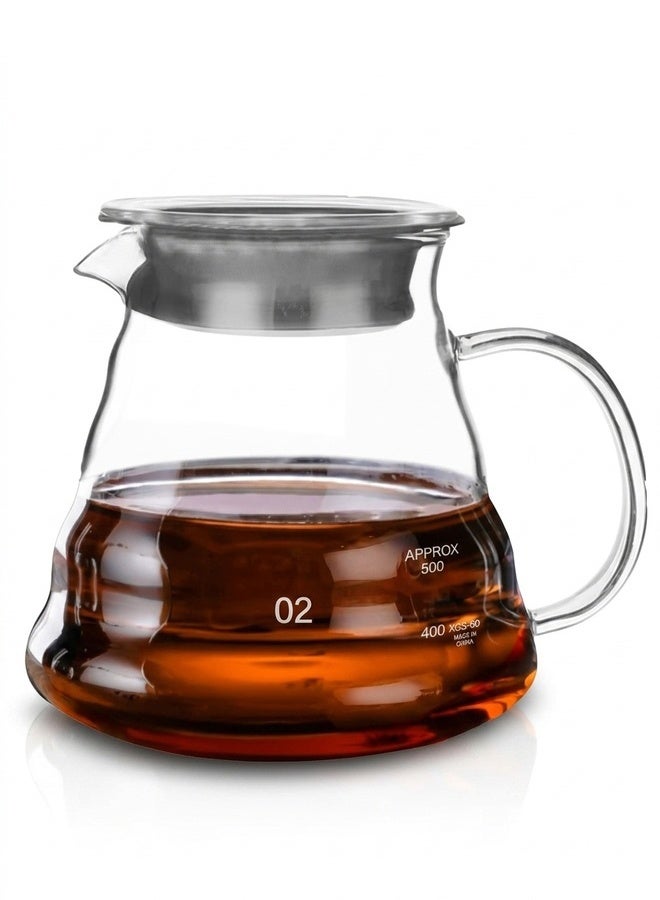 HOME-MART V60 Server 600 ml/20 oz, 02, Drip Coffee Pot Clear Glass Coffee Carafe Pour Over with Lid for 2-5 Cups