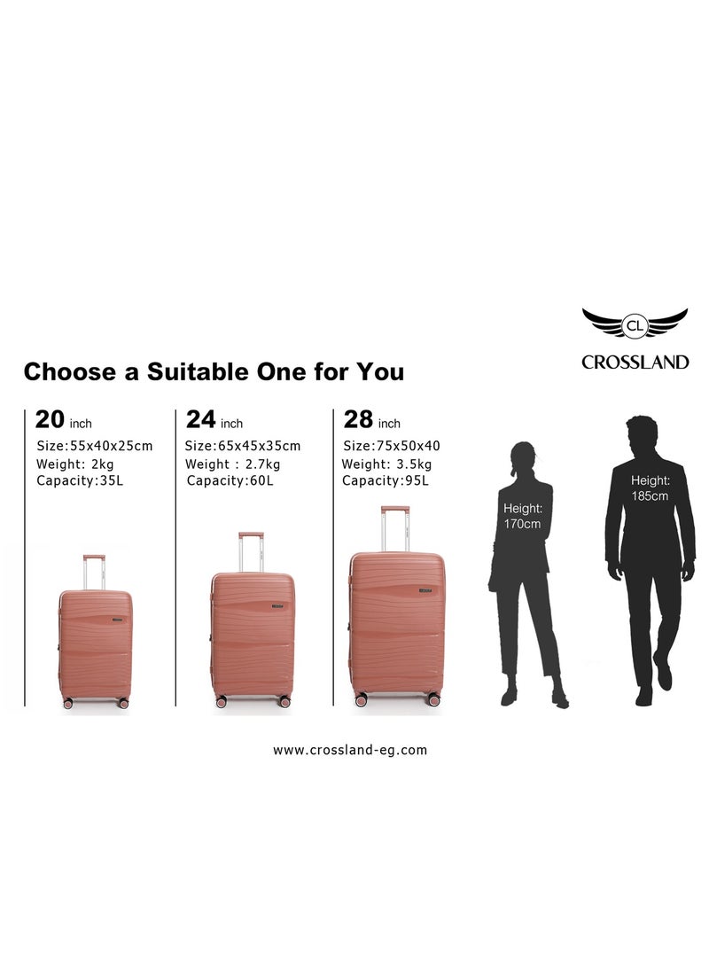 CROSSLAND Unbreakable Large Size Trolley Luggage With TSA Lock,4 Silent Move Spinners Wheels, Double Expandable Zipper - 28 Inch