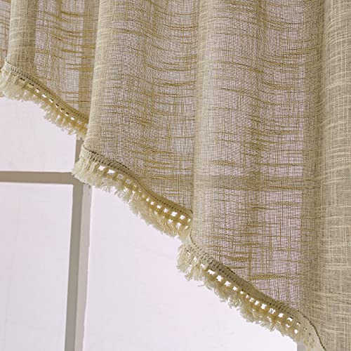 BD BEDA HOME Beda Home Tassel Linen Textured Swag Curtain Valance for Farmhouses’ Kitchen; Light Filtering Rustic Short Swag Topper for Small Windows Bedroom Privacy Added Rod Pocket Design (Taupe 36x36-2PCs) - Image 3