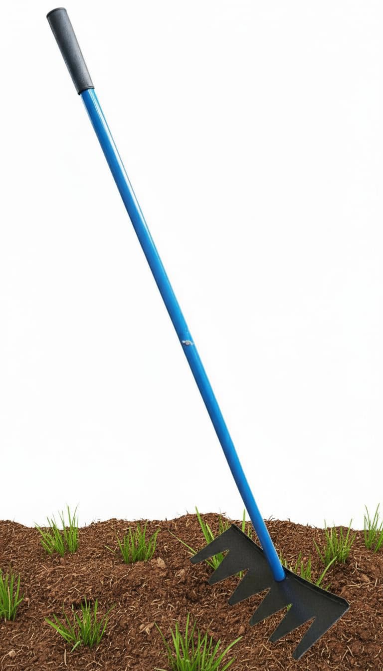 RedBuild Heavy Duty 6-Tine Garden Rake with 4 Foot Handle – Professional Steel Blade , for Soil Loosening, Lawn Cleaning, Weeding & Agricultural Use – Multipurpose Gardening Tool for Home Farm Yard - Image 3