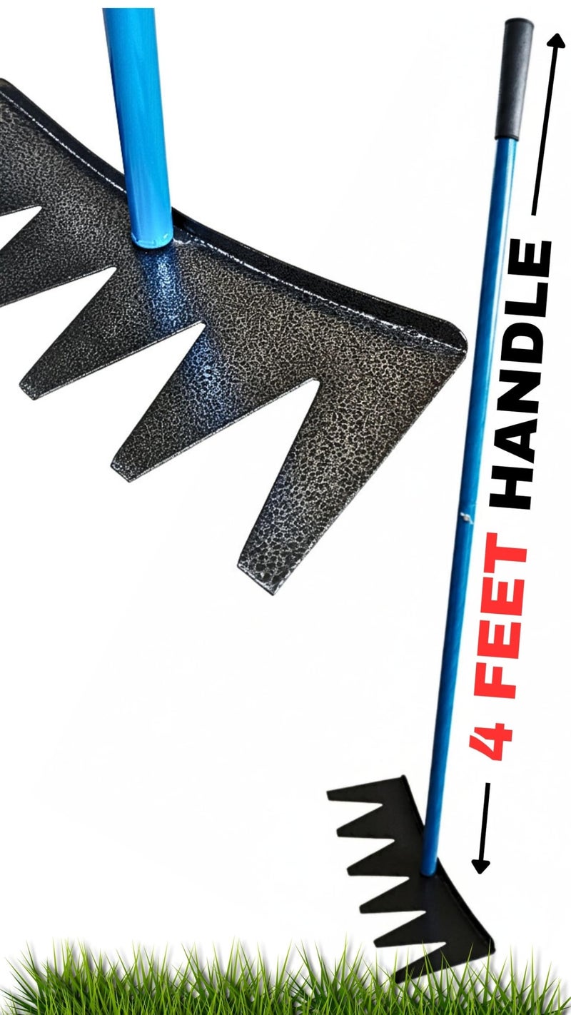 RedBuild Heavy Duty 6-Tine Garden Rake with 4 Foot Handle – Professional Steel Blade , for Soil Loosening, Lawn Cleaning, Weeding & Agricultural Use – Multipurpose Gardening Tool for Home Farm Yard - Image 1