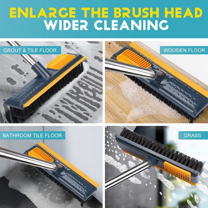 Snivy Floor Cleaner Mop 2 in 1 Cleaning Brush with Wiper Squeegee Floor Brush Scrubber with Long Handle Tile Cleaning Brush for Bathroom Kitchen Cleaner Brush for Cleaning Accessories - Image 5