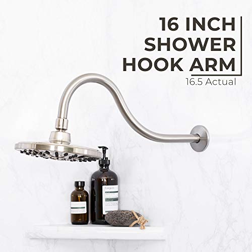JS Jackson Supplies Shower Head Extension Arm by JS Jackson Supplies, 16 inch Assembled Length, High Arc Long Extender Pipe, Great for Rain Fall Showerhead, Brushed Nickel Finish - Image 2