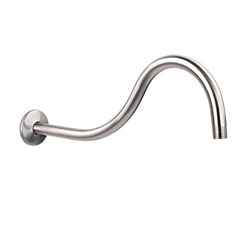 JS Jackson Supplies Shower Head Extension Arm by JS Jackson Supplies, 16 inch Assembled Length, High Arc Long Extender Pipe, Great for Rain Fall Showerhead, Brushed Nickel Finish - Image 1