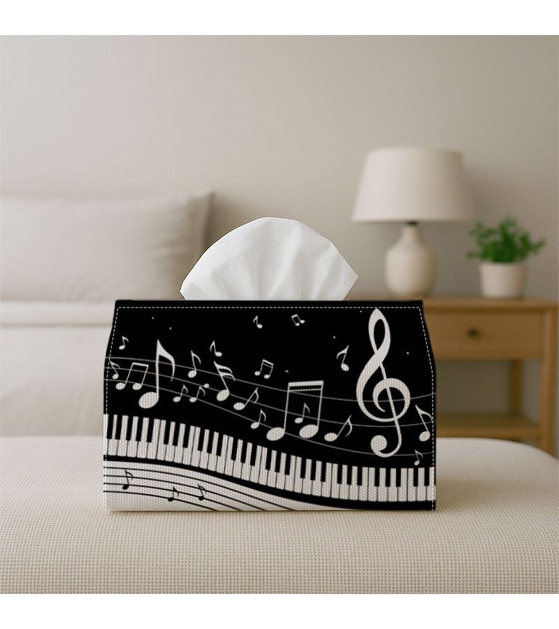 Fabric Piano Tissue Box Holder 18cm Musical Notes Design Sturdy Napkin Organizer - Image 5