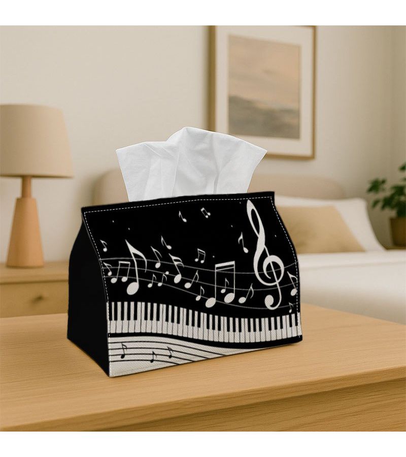Fabric Piano Tissue Box Holder 18cm Musical Notes Design Sturdy Napkin Organizer - Image 1