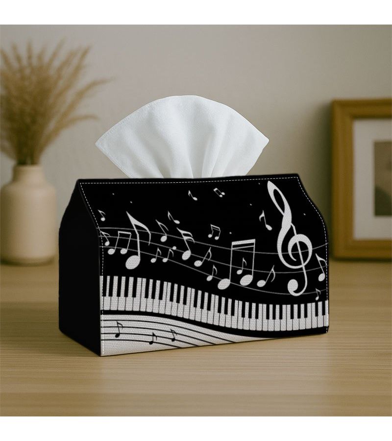 Fabric Piano Tissue Box Holder 18cm Musical Notes Design Sturdy Napkin Organizer - Image 4
