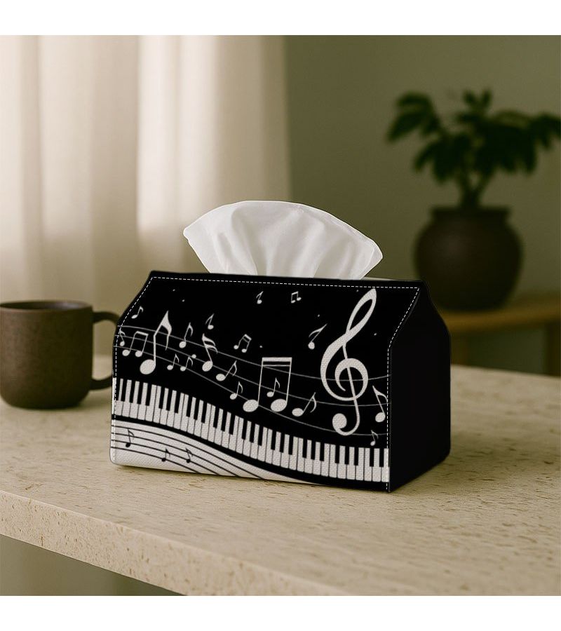Fabric Piano Tissue Box Holder 18cm Musical Notes Design Sturdy Napkin Organizer - Image 2