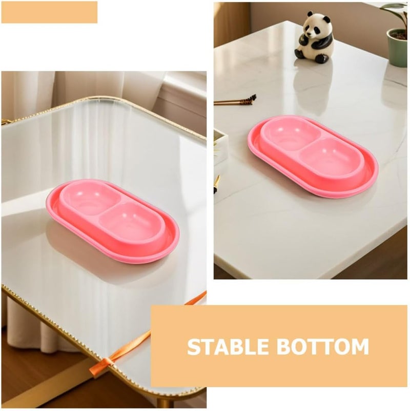 2pcs Double Pet Food and Water Bowls Pink Plastic Small Medium Cat Dog Feeding Tray for Indoor Use - Image 3