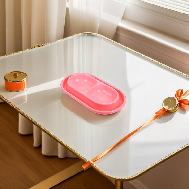 2pcs Double Pet Food and Water Bowls Pink Plastic Small Medium Cat Dog Feeding Tray for Indoor Use - Image 4