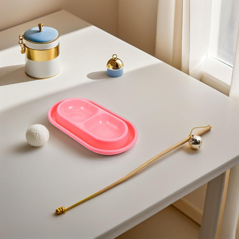 2pcs Double Pet Food and Water Bowls Pink Plastic Small Medium Cat Dog Feeding Tray for Indoor Use - Image 5