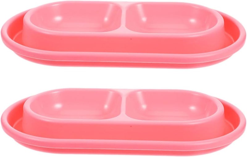 2pcs Double Pet Food and Water Bowls Pink Plastic Small Medium Cat Dog Feeding Tray for Indoor Use - Image 1