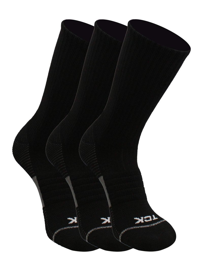 TCK Performance Basketball Socks 3 Pack Crew (Black, Large) - Image 1