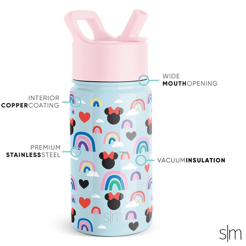 Simple Modern Disney Minnie Mouse Kids Water Bottle with Straw Lid | Reusable Insulated Stainless Steel Cup for Girls, School | Summit Collection | 14oz, Minnie Mouse Rainbows - Image 2