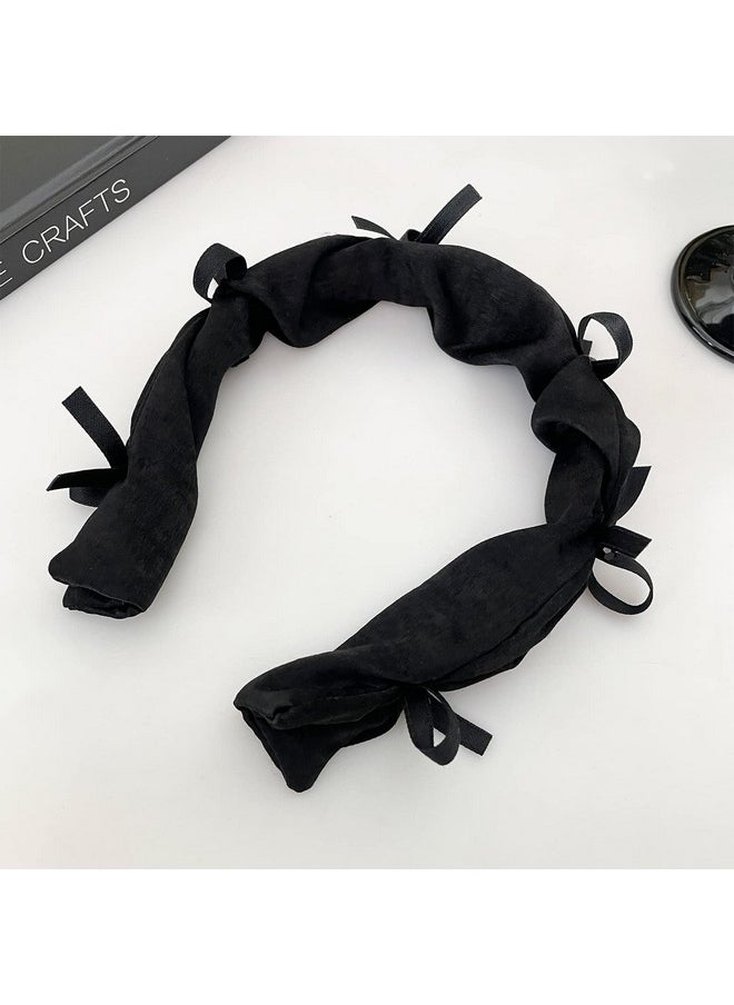 FRDTLUTHW - Rdtluthw Headbands For Women Bow Black Headband Antislip Satin Hair Bands For Girls(Beaded Design) - Image 1