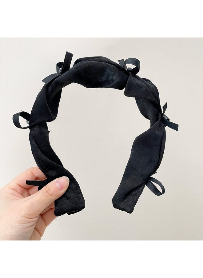FRDTLUTHW - Rdtluthw Headbands For Women Bow Black Headband Antislip Satin Hair Bands For Girls(Beaded Design) - Image 1