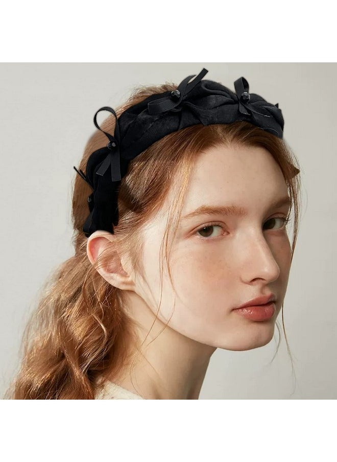 FRDTLUTHW - Rdtluthw Headbands For Women Bow Black Headband Antislip Satin Hair Bands For Girls(Beaded Design) - Image 1
