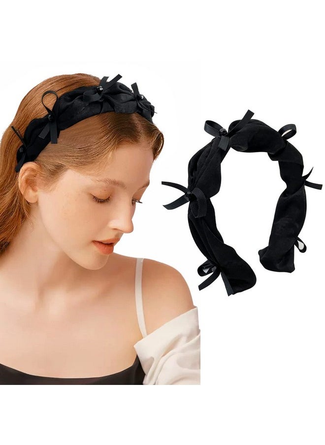 FRDTLUTHW - Rdtluthw Headbands For Women Bow Black Headband Antislip Satin Hair Bands For Girls(Beaded Design) - Image 1