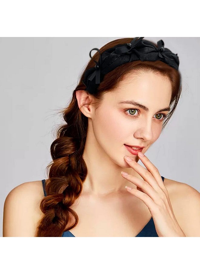 FRDTLUTHW - Rdtluthw Headbands For Women Bow Black Headband Antislip Satin Hair Bands For Girls(Beaded Design) - Image 1